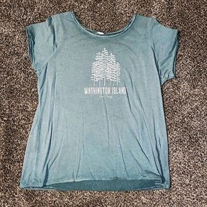 Washington Island, Door County T-shirt. Medium, light-weight sage green.